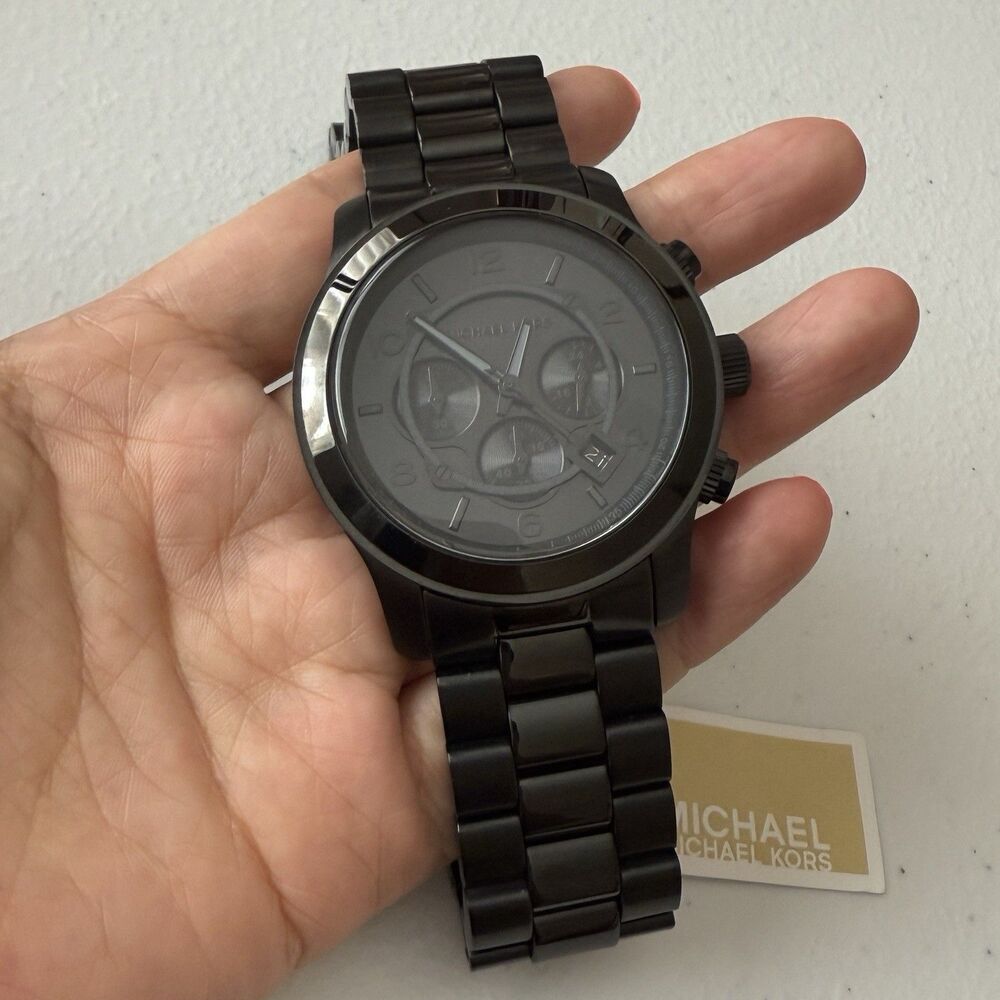 Michael Kors Men’s Oversized Runway Black Round Case Stainless Steel Watch 45mm